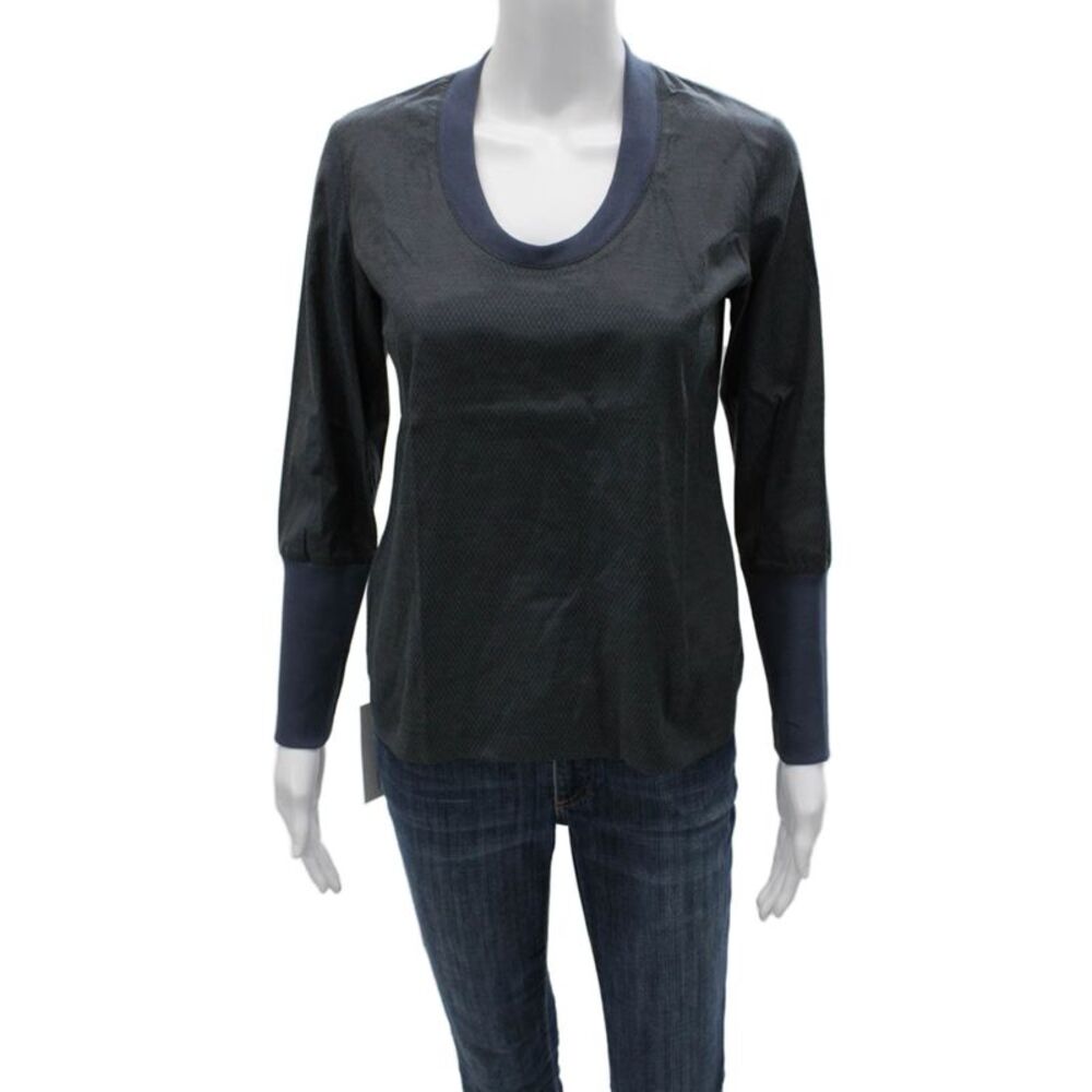 Nix Women Basic Gray Argyle Cotton Scoop Neck Long Sleeve T-Shirt Size 34